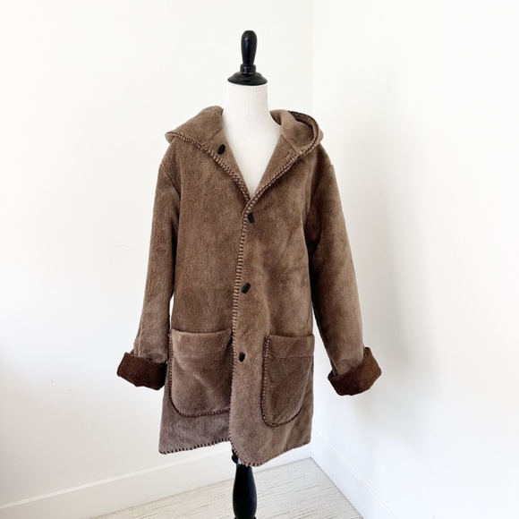 Alpine Studio | Fleece Reversible Oversized Hood Coat | Brown | M - Picture 4 of 11